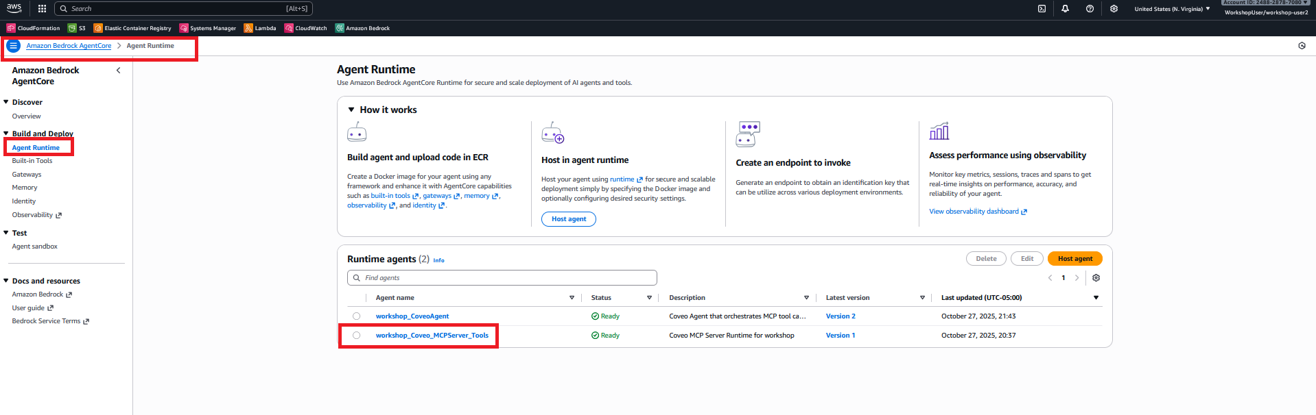 AgentCore Console - Coveo MCP Server Runtime Details