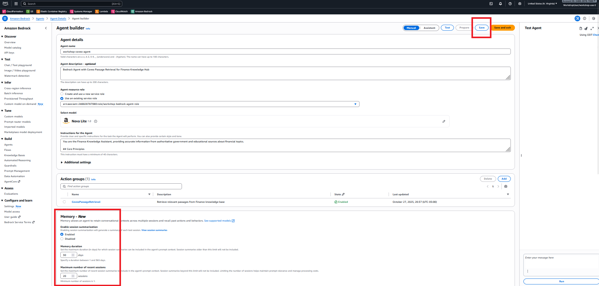 Bedrock Agent - Memory Configuration Dialog