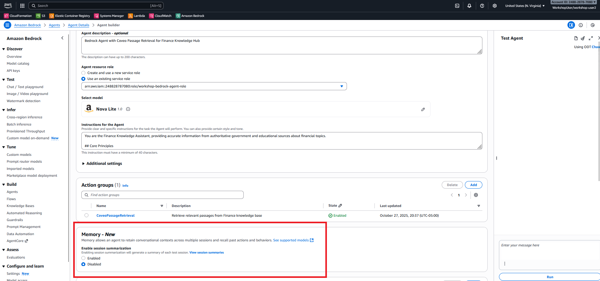 Bedrock Agent - Memory Section (Before Configuration)