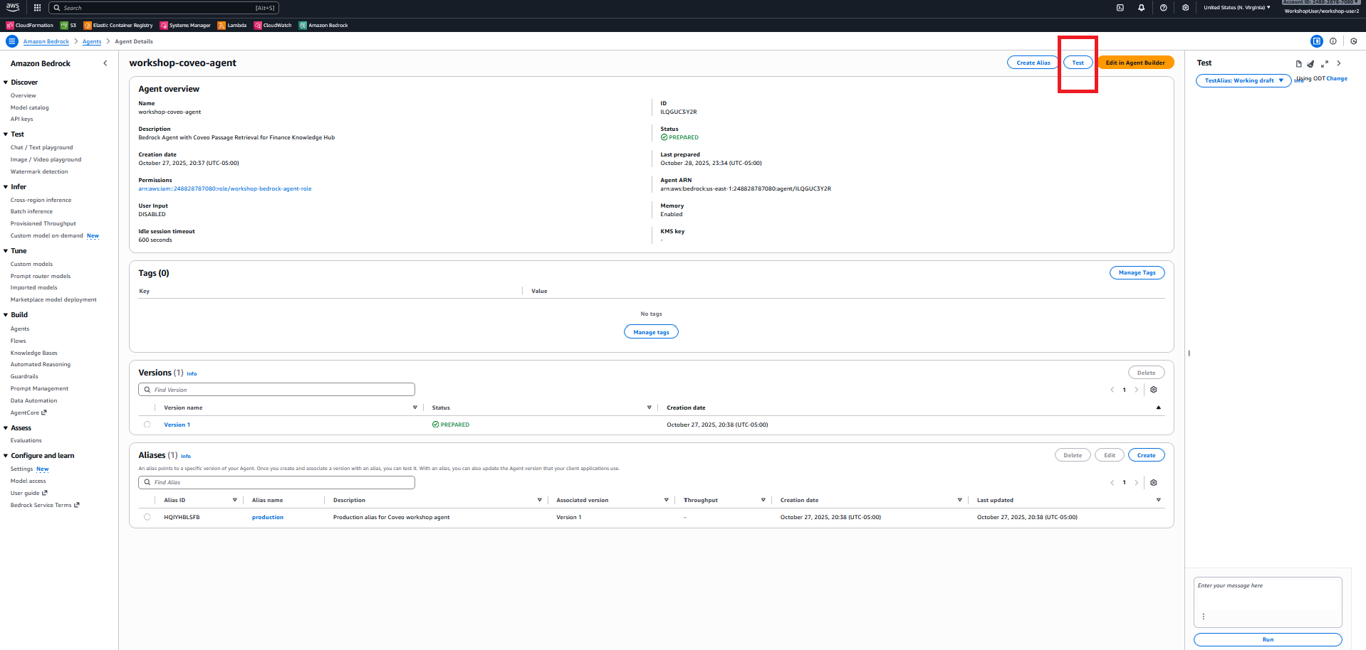 Bedrock Console - Test Panel