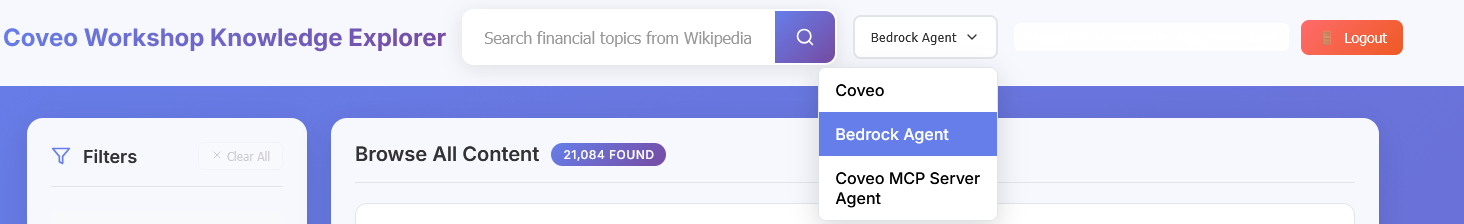 Workshop UI - Bedrock Agent Backend Selected