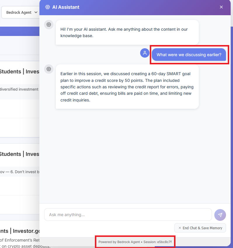 Browser Refresh Chat recollection with Bedrock Agent