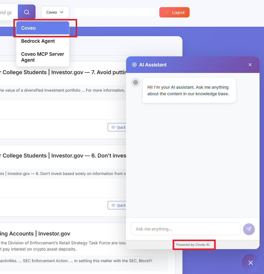 Chat interface with Coveo backend