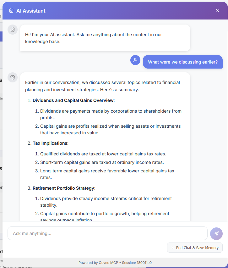 Browser Refresh Chat recollection with Agentcore MCP Agent