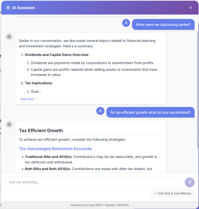 Context recollection with Agentcore MCP Agent