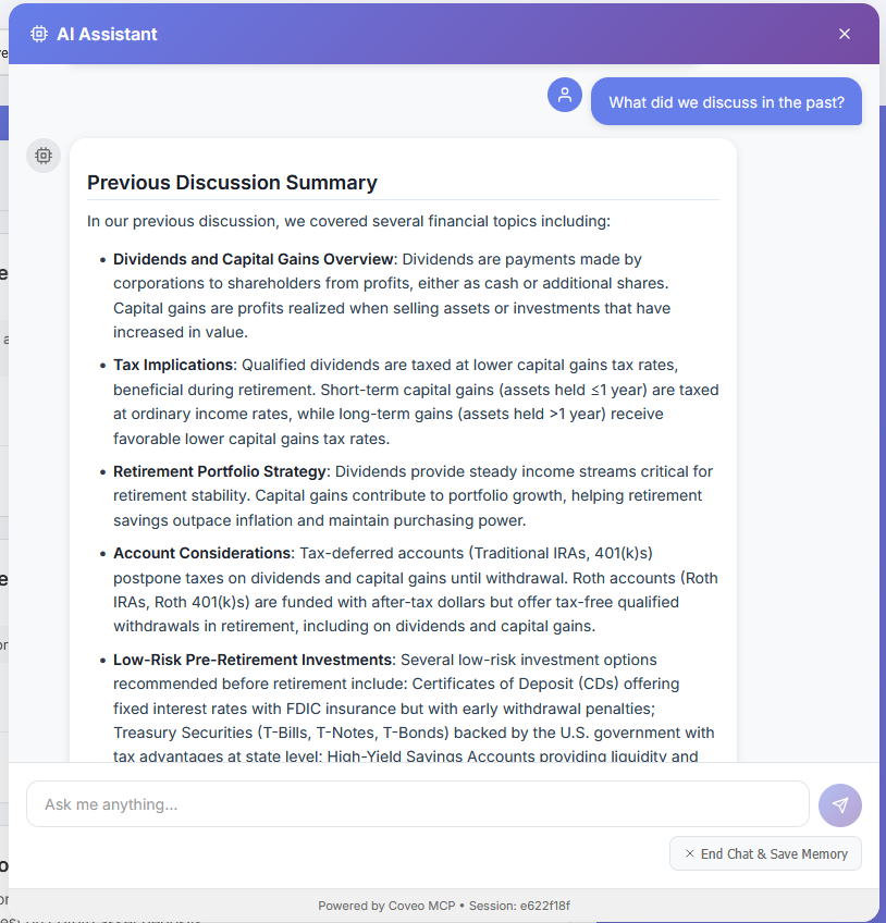 Multi Turn Conversation across sessions with Agentcore MCP Agent