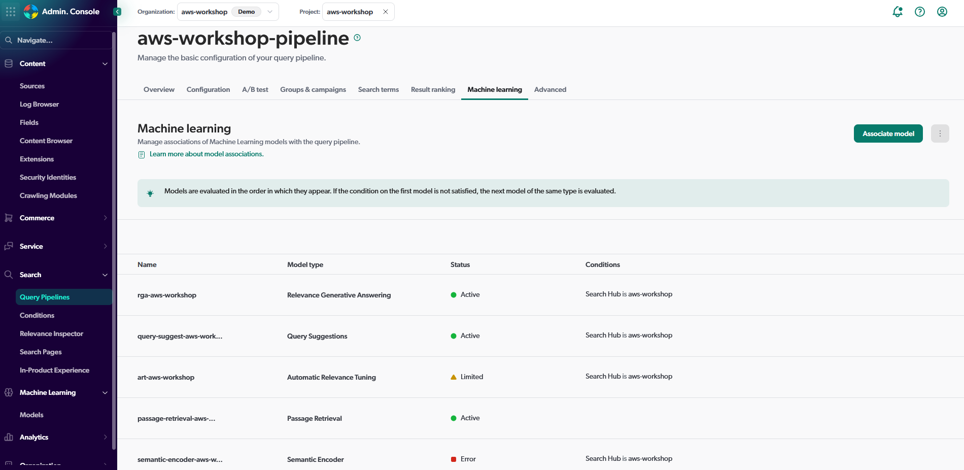 Coveo Console - Query Pipeline Configuration